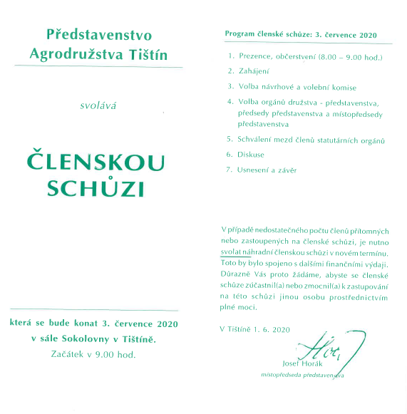 Členská schůze červenec 2020