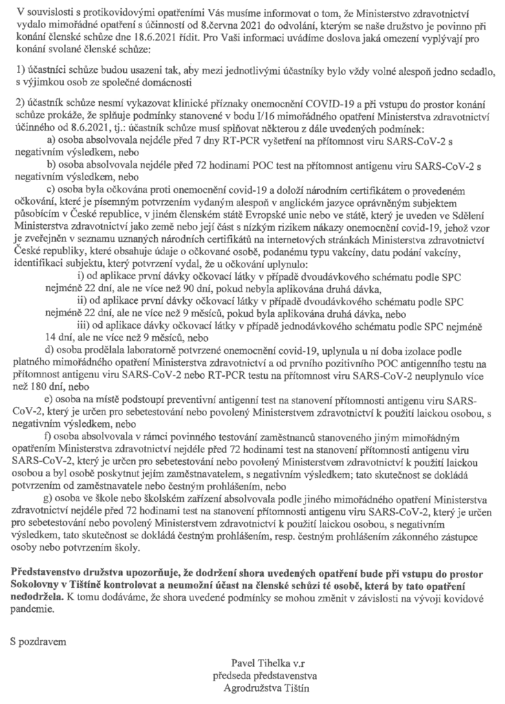 Členská schůze 2021 organizační pokyny
